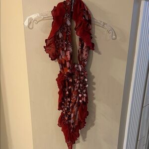 Source Unknown Red and White Patterned Scarf